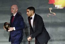 Hakimi meilleur joueur africain : sa botte orthopédique et sa trottinette médicale volent la vedette lors de la cérémonie